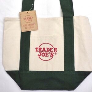 Trader Joe's Green and White Mini Tote Bag NWT